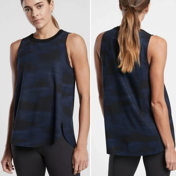 Athleta Zephyr Print Tank Top Blurred Camo Blue Black Sz XS - Picture 1 of 6